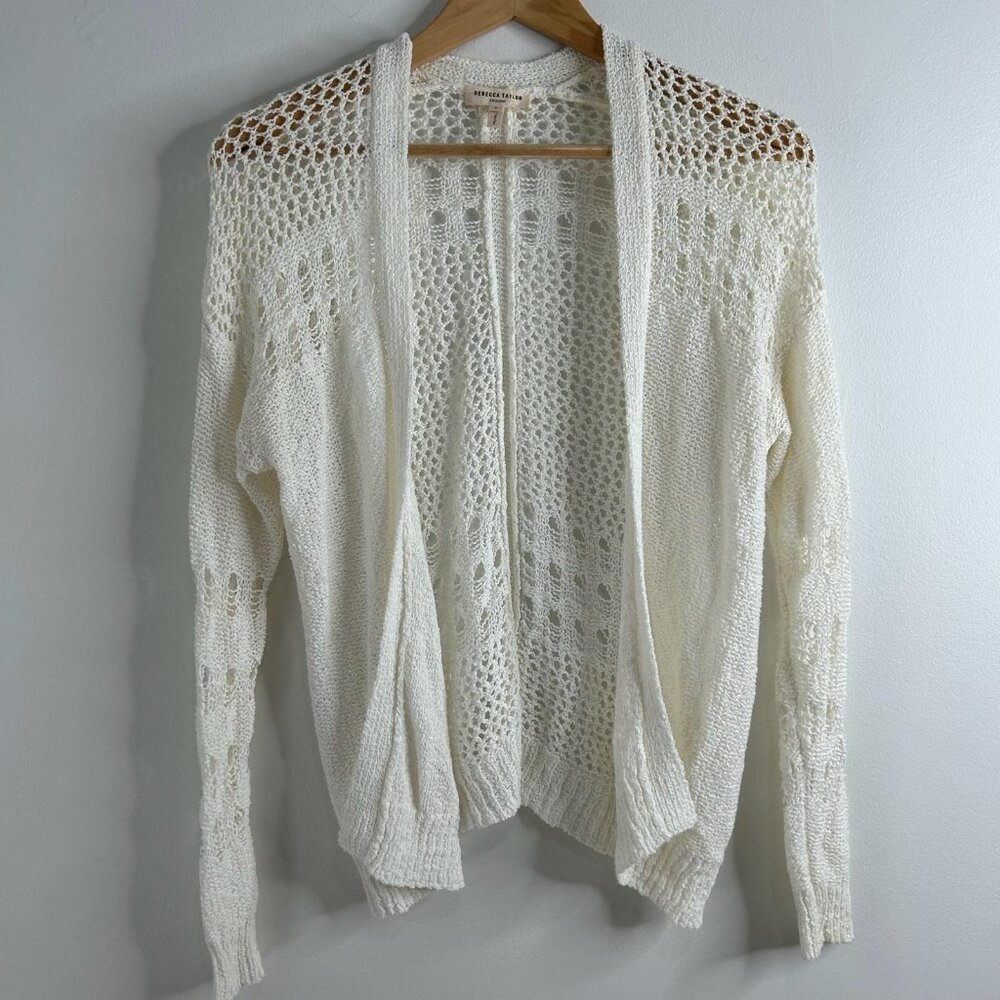Rebecca Taylor Cardigan Sweater Small Crochet‎ Open Knit Lightweight Boho Chic